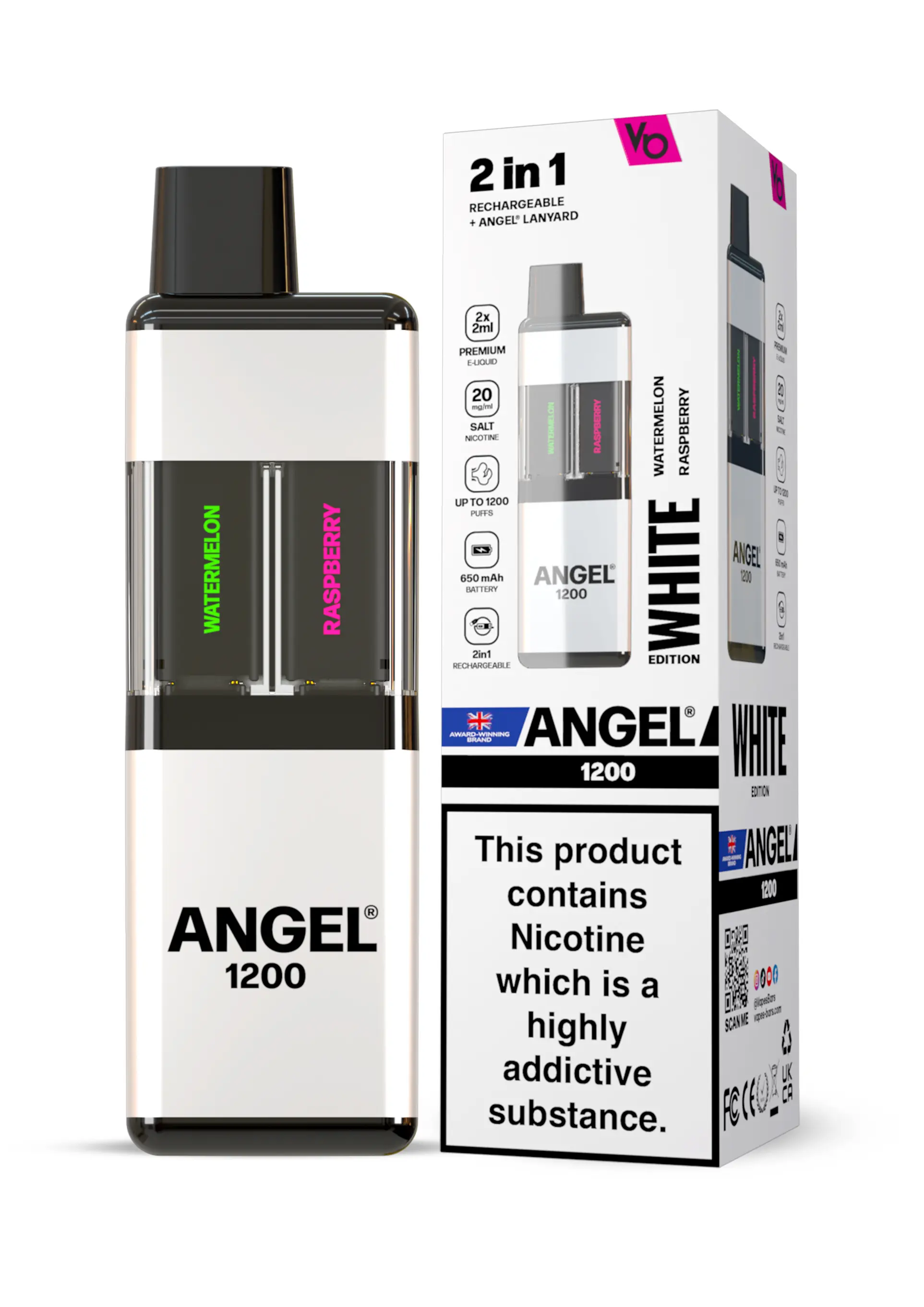 White Edition Angel 1200 Rechargeable Disposable Pod Kit 